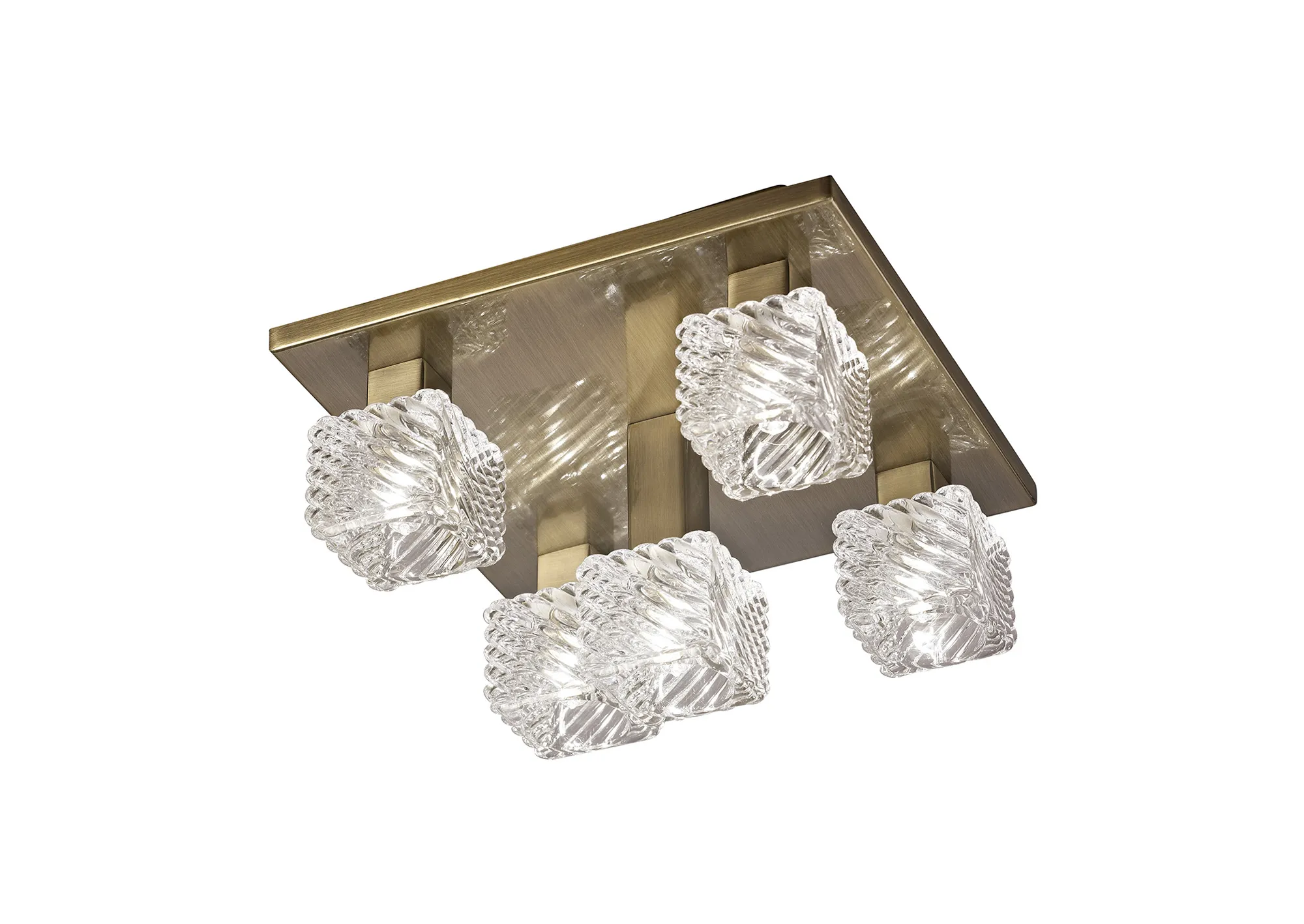 D0164  Accor Glass Square Ceiling Flush 5 Light Antique Brass